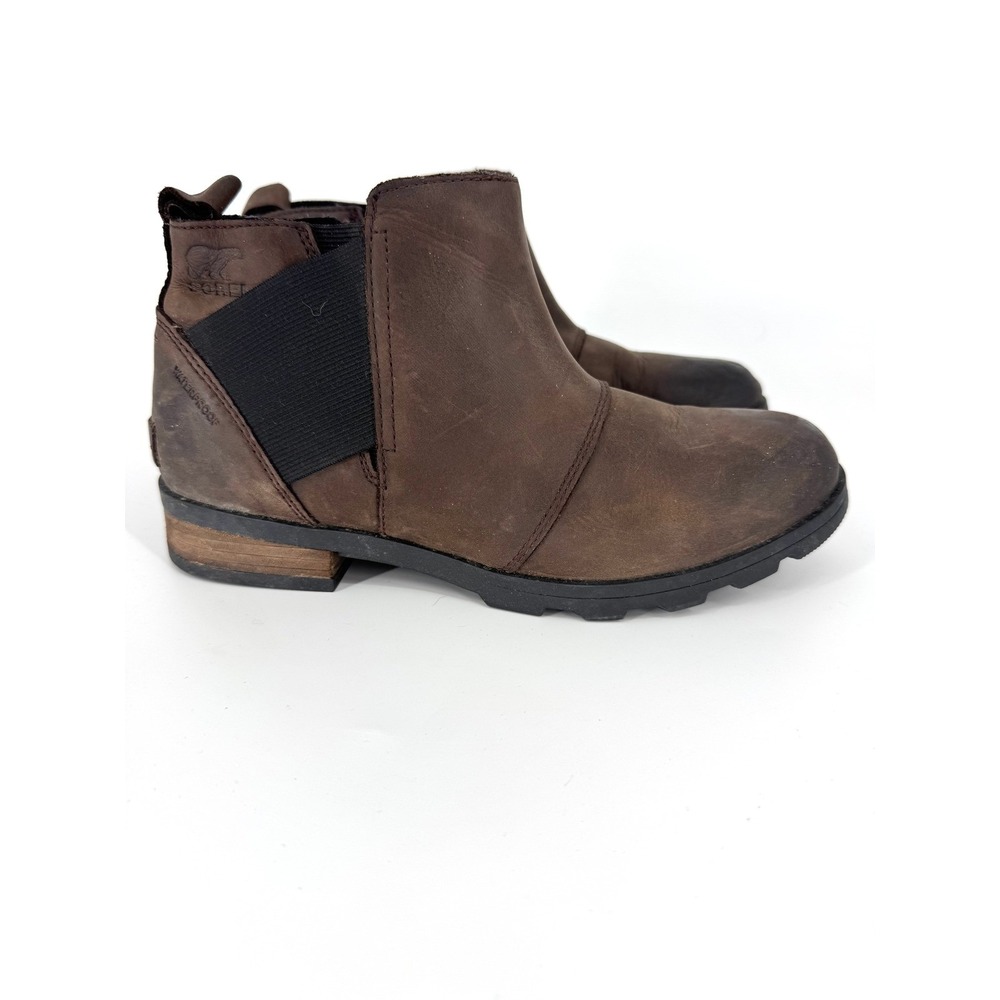 Sorel Emelie Chelsea Waterproof Leather Ankle Boots Brown Women's Size 8